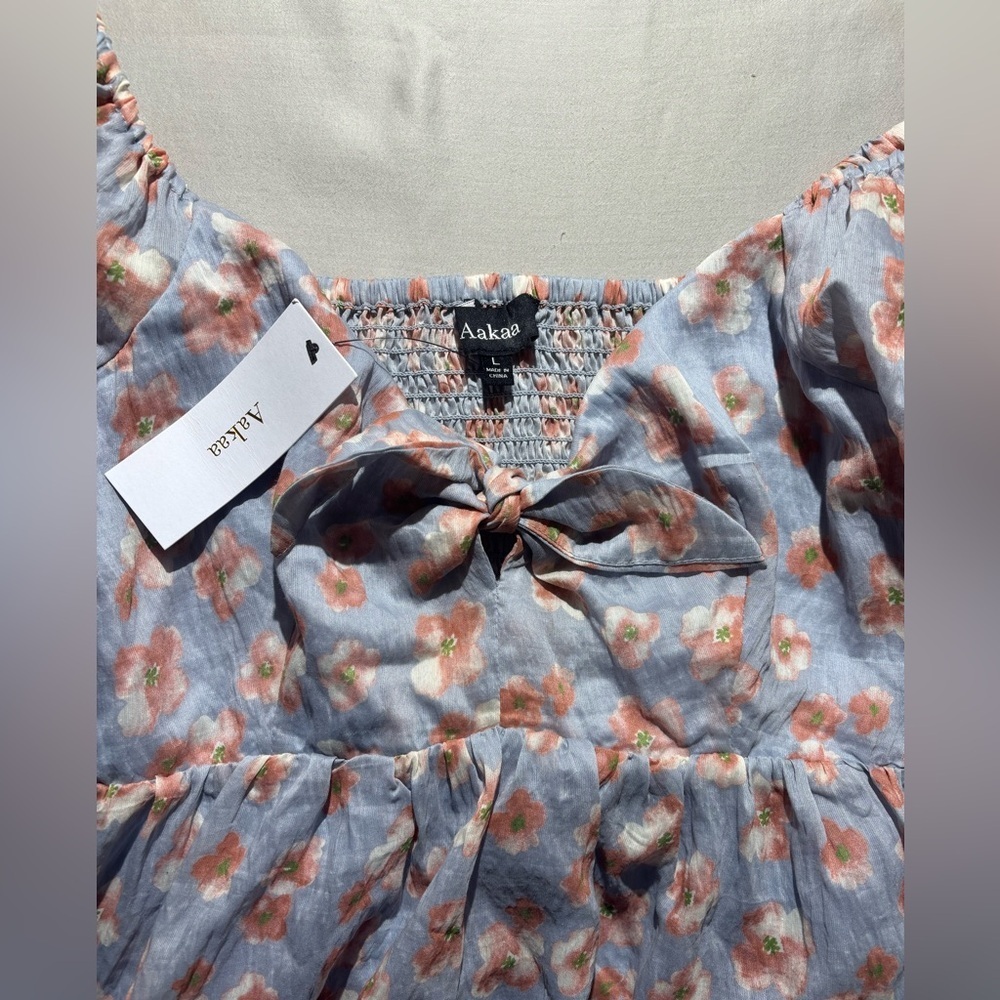 Aakaa Blue Floral Puff Sleeve Mini Dress - Picture 6 of 7